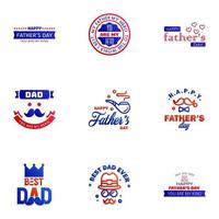 Happy fathers day greeting cards set 9 Blue and red Vector typography lettering Usable for banners print You are the best dad text design Editable Vector Design Elements