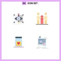 conjunto moderno de 4 iconos planos pictograma de asociación de diseño bocetos amor empresarial elementos de diseño vectorial editables vector