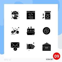 Set of 9 Modern UI Icons Symbols Signs for race cycling bottle cycle form Editable Vector Design Elements