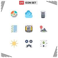 Pack of 9 Modern Flat Colors Signs and Symbols for Web Print Media such as data payment cloud machine cashless Editable Vector Design Elements