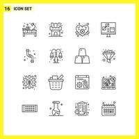 Universal Icon Symbols Group of 16 Modern Outlines of pipes development clover develop coding Editable Vector Design Elements