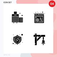 4 Thematic Vector Solid Glyphs and Editable Symbols of bag secure luggage settings verify Editable Vector Design Elements