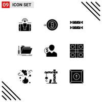 Modern Set of 9 Solid Glyphs Pictograph of user service candy resource tool Editable Vector Design Elements