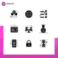 Mobile Interface Solid Glyph Set of 9 Pictograms of balance sale advertisement down grand sale calendar Editable Vector Design Elements