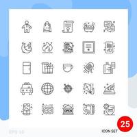 25 iconos creativos, signos y símbolos modernos de impresora, chat, diploma, bañera de burbujas, elementos de diseño vectorial editables vector