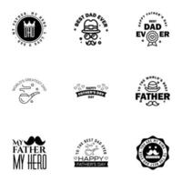 9 conjunto negro de vector feliz día del padre tipografía iconos vintage letras para tarjetas de felicitación pancartas diseño de camiseta elementos de diseño vectorial editables del día del padre