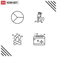 Set of 4 Modern UI Icons Symbols Signs for business tool graphical building camping Editable Vector Design Elements