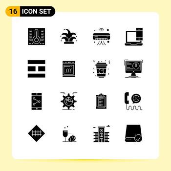 User Interface Pack of 16 Basic Solid Glyphs of collage macbook internet laptop computer Editable Vector Design Elements
