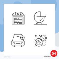 Mobile Interface Line Set of 4 Pictograms of city more baby pram vehicles Editable Vector Design Elements