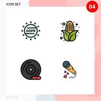 Pictogram Set of 4 Simple Filledline Flat Colors of gdpr dvd protection food storage device Editable Vector Design Elements