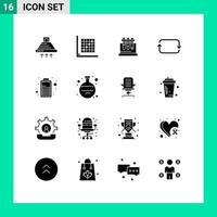 Mobile Interface Solid Glyph Set of 16 Pictograms of sets front form back chemistry Editable Vector Design Elements