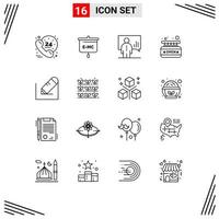 Pack of 16 Modern Outlines Signs and Symbols for Web Print Media such as pencil shop analytics open presentation Editable Vector Design Elements