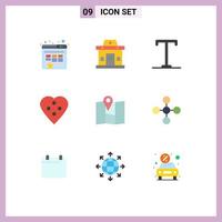 Mobile Interface Flat Color Set of 9 Pictograms of pin location semi bold sewing accessories dressmaking Editable Vector Design Elements