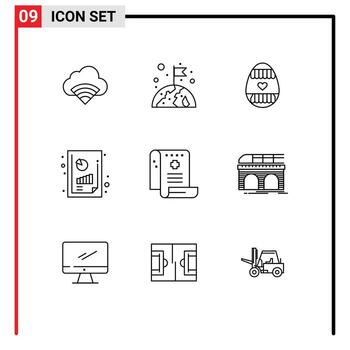 conjunto de 9 iconos modernos de la interfaz de usuario símbolos signos para el análisis gráfico de la historia huevo de pascua informe financiero informe de productividad empresarial elementos de diseño vectorial editables vector