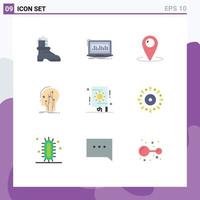 Modern Set of 9 Flat Colors Pictograph of network human location head service Editable Vector Design Elements