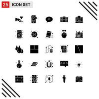 Pack of 25 Modern Solid Glyphs Signs and Symbols for Web Print Media such as mail server chat office bag Editable Vector Design Elements
