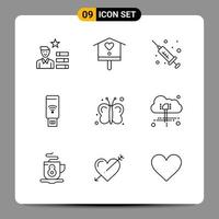 9 Black Icon Pack Outline Symbols Signs for Responsive designs on white background 9 Icons Set Creative Black Icon vector background