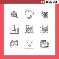 Mobile Interface Outline Set of 9 Pictograms of laptop phone business home appliances Editable Vector Design Elements