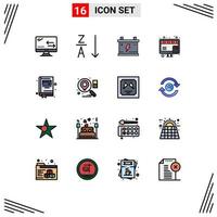 Pack of 16 Modern Flat Color Filled Lines Signs and Symbols for Web Print Media such as notepad education battery marketing online Editable Creative Vector Design Elements