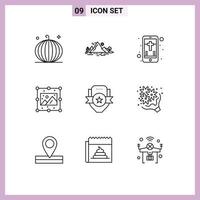 Modern Set of 9 Outlines Pictograph of image process mountain creative christian Editable Vector Design Elements