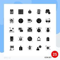 Solid Glyph Pack of 25 Universal Symbols of complete car success cart mobile shopping Editable Vector Design Elements