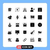 Set of 25 Commercial Solid Glyphs pack for website browser connection user block Editable Vector Design Elements