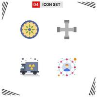 grupo de 4 iconos planos, signos y símbolos para la construcción de camiones circulares y el transporte de herramientas, elementos de diseño de vectores editables sociales
