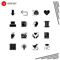 Mobile Interface Solid Glyph Set of 16 Pictograms of horizontal align board happy love Editable Vector Design Elements