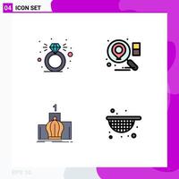 Pack of 4 creative Filledline Flat Colors of diamond monarchy location crown strainer Editable Vector Design Elements