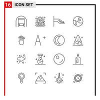 Pack of 16 Modern Outlines Signs and Symbols for Web Print Media such as gestures fingers learning worldwide earth Editable Vector Design Elements