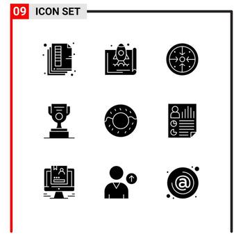 Pictogram Set of 9 Simple Solid Glyphs of award job marketing process implementation Editable Vector Design Elements