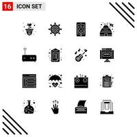 Universal Icon Symbols Group of 16 Modern Solid Glyphs of router hub game planetarium building Editable Vector Design Elements