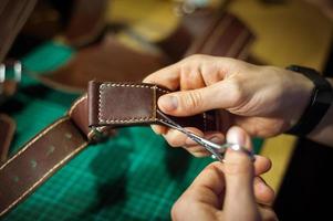 Production of leather products, close up. photo