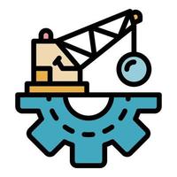 Demolition crane icon color outline vector