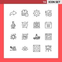 Set of 16 Vector Outlines on Grid for business analytics security analysis mouse Editable Vector Design Elements