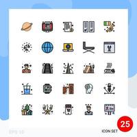 Mobile Interface Filled line Flat Color Set of 25 Pictograms of school lockers screen gym locker hospital Editable Vector Design Elements