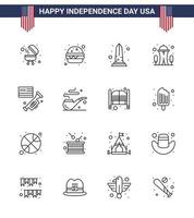 16 Line Signs for USA Independence Day laud flag sight space landmark Editable USA Day Vector Design Elements