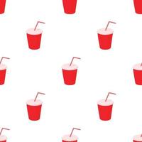 Red paper cup with straw pattern seamless vector
