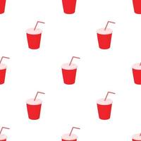 Red paper cup with straw pattern seamless vector