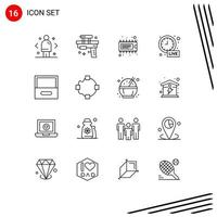 Pictogram Set of 16 Simple Outlines of live update clock toy alarm electronic Editable Vector Design Elements