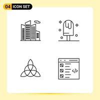 Mobile Interface Line Set of 4 Pictograms of building ireland cold summer check Editable Vector Design Elements