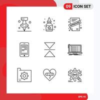 9 User Interface Outline Pack of modern Signs and Symbols of api mirror approved flip cell Editable Vector Design Elements