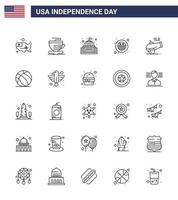 Modern Set of 25 Lines and symbols on USA Independence Day such as cannon flag building badge american Editable USA Day Vector Design Elements