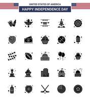 25 USA Solid Glyph Pack of Independence Day Signs and Symbols of security usa buntings transport rocket Editable USA Day Vector Design Elements