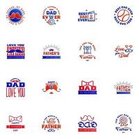 16 Blue and red Happy Fathers Day Design Collection A set of twelve brown colored vintage style Fathers Day Designs on light background Editable Vector Design Elements