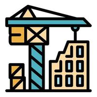 Construction crane working icon color outline vector