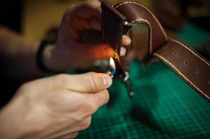 Production of leather products, close up. photo