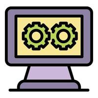 Two gears on the monitor icon color outline vector