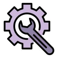 Gear and wrench icon color outline vector