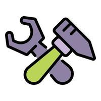 Wrench and hammer icon color outline vector